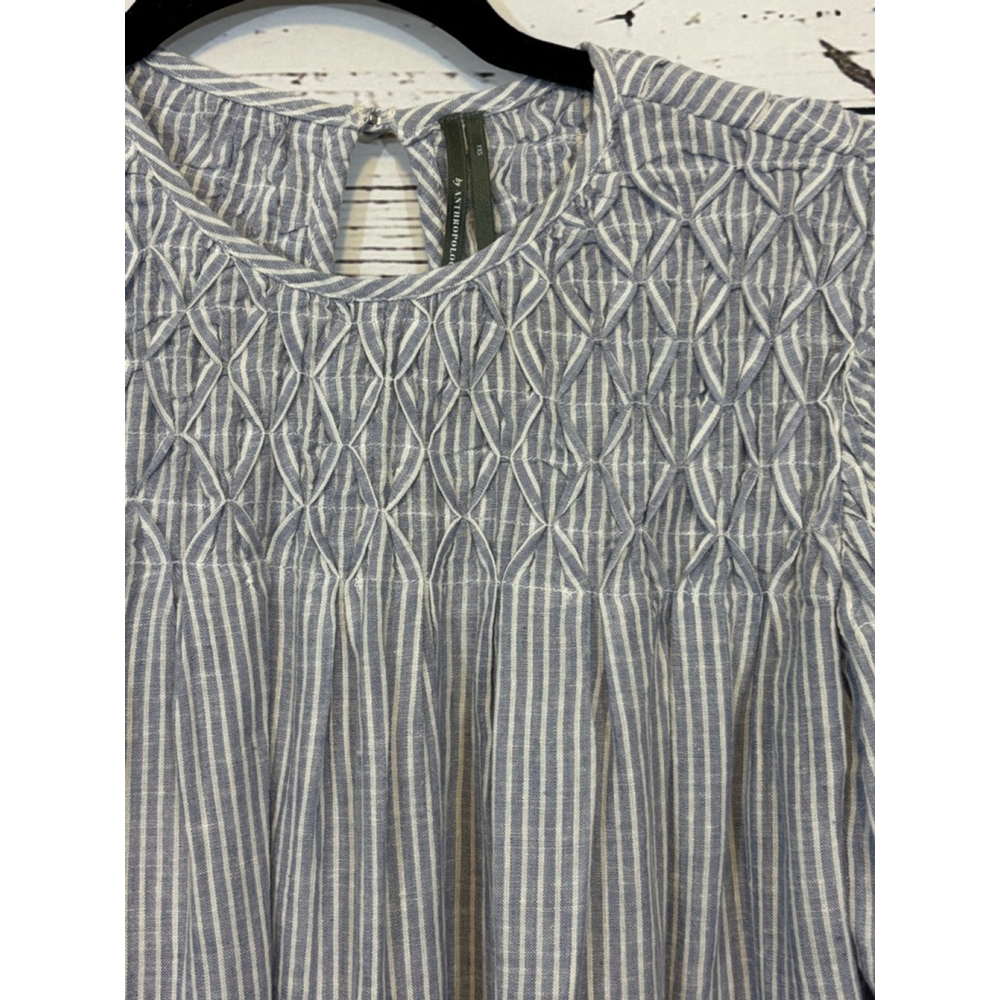 Women's Anthropologie Striped Smocked Blouse Blue/White Size XXS - Picture 3 of 7